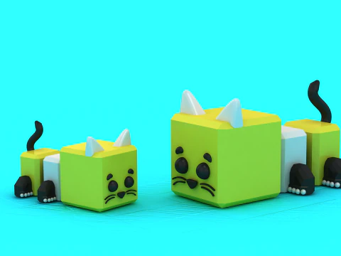 Model Title Cute Cube Kitty Toy Low Poly Stylized Cat 3D Print Model