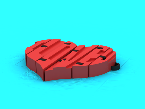 LOVE ハート キーホルダー様式化された 3D テキスト ペンダント 3Dプリントモデル