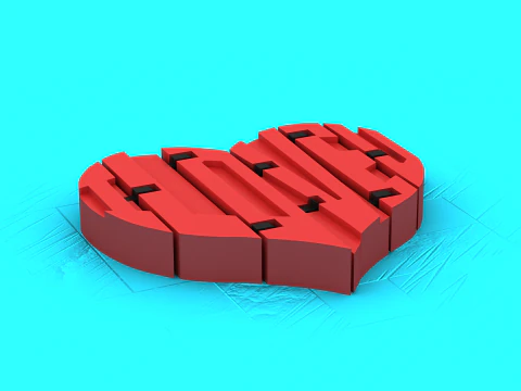 LOVE Heart Keychain Stylized 3D Text Pendan 3D Print Model