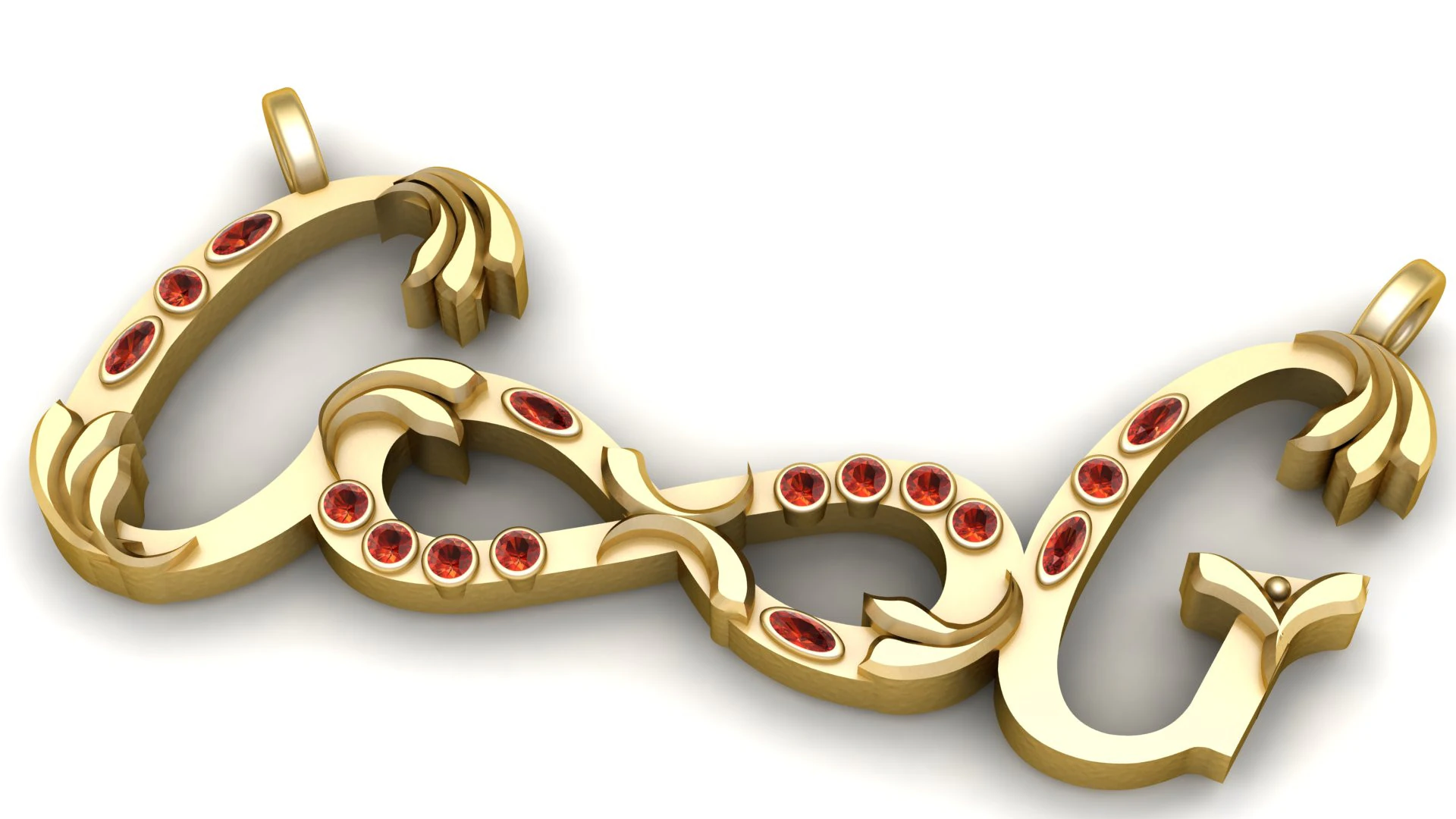 Luxury Script Name Pendant with Ruby Stone Setting 3D Jewelry Model Description 3D Print Model .c4d .max .obj .3ds .fbx .stl .blend 