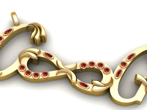 Pingente de nome de script de luxo com pedra de rubi configura&ccedil;&atilde;o modelo de joias 3D Descri&ccedil;&atilde;o Modelo de Impressão 3D