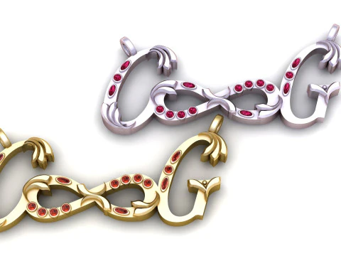 Luxury Script Name Pendant with Ruby Stone Setting 3D Jewelry Model Description 3D Print Model