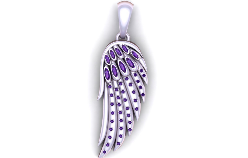 Título del modelo Colgante de ala de ángel con engaste de piedra Pav Modelo de joyería imprimible en 3D Modelo de impresión 3D .c4d .max .obj .3ds .fbx .stl .blend