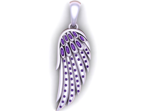 T&iacute;tulo do modelo Pingente de asa de anjo com configura&ccedil;&atilde;o de pedra Pav Modelo de joias para impress&atilde;o 3D Modelo de Impressão 3D