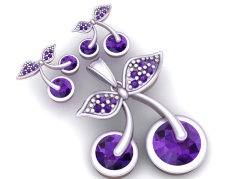 Elegant Cherry Drop Pendant Earrings Set 3D Jewelry Model 3D Print Model