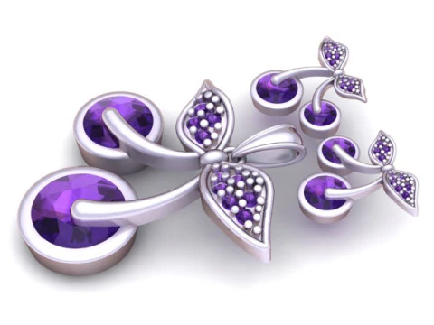 Elegant Cherry Drop Pendant Earrings Set 3D Jewelry Model 3D Print Model