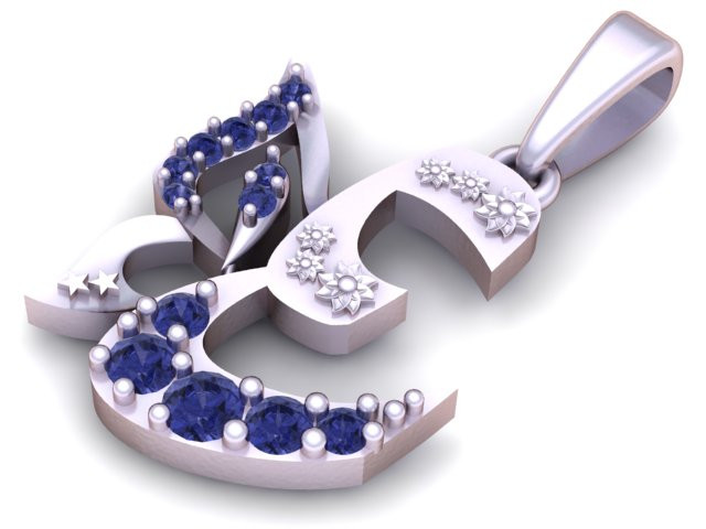 Elegante ciondolo con lettera araba con gioielli in oro di lusso con pietre di rubino Modello di stampa 3D .c4d .max .obj .3ds .fbx .stl .blend 