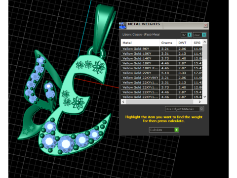 Elegante ciondolo con lettera araba con gioielli in oro di lusso con pietre di rubino Modello di stampa 3D