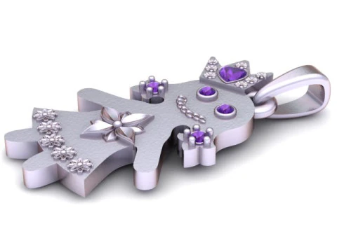 Niedlicher Prinzessin-M&auml;dchen-Anh&auml;nger mit blauen Edelsteinen, luxuri&ouml;ser Goldschmuck 3D Druckmodell