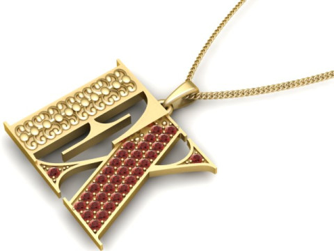 Luxo inicial RK carta pingente pedra preciosa incrusta&ccedil;&atilde;o 3D modelo de joias para impress&atilde;o Modelo de Impressão 3D