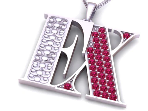 Luxury Initial RK Letter Pendant Gemstone Inlay 3D Printable Jewelry Model 3D Print Model