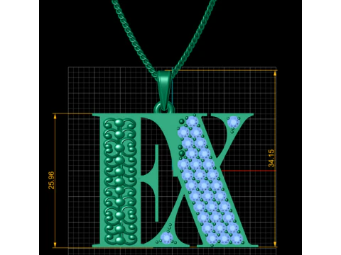 Luxury Initial RK Letter Pendant Gemstone Inlay 3D Printable Jewelry Model 3D Print Model