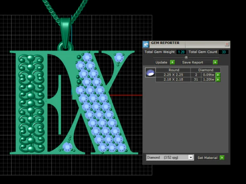 Luxury Initial RK Letter Pendant Gemstone Inlay 3D Printable Jewelry Model 3D Print Model