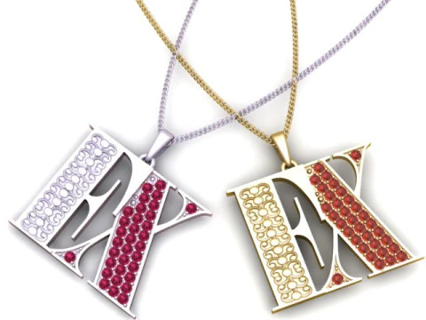 Luxury Initial RK Letter Pendant Gemstone Inlay 3D Printable Jewelry Model 3D Print Model