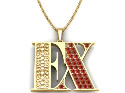 Luxury Initial RK Letter Pendant Gemstone Inlay 3D Printable Jewelry Model 3D Print Model