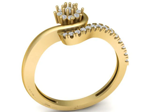 Elegant Floral Diamond Ring Curved Band Pav Setting 3D Printable Jewelry Model 3D Print Model