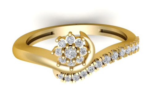 Cincin Berlian Bunga Elegan Pita Melengkung Pengaturan Pav Model Perhiasan Cetak 3D Model Cetak 3D