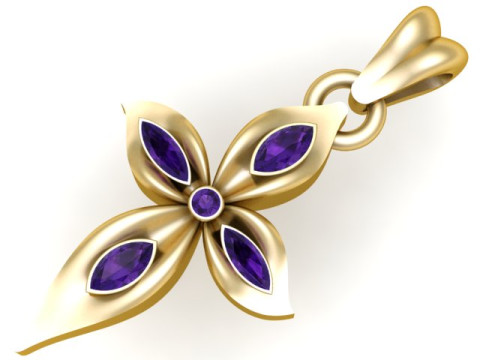 Liontin Batu Permata Bunga Elegan Model Perhiasan 3D Mewah Model Cetak 3D