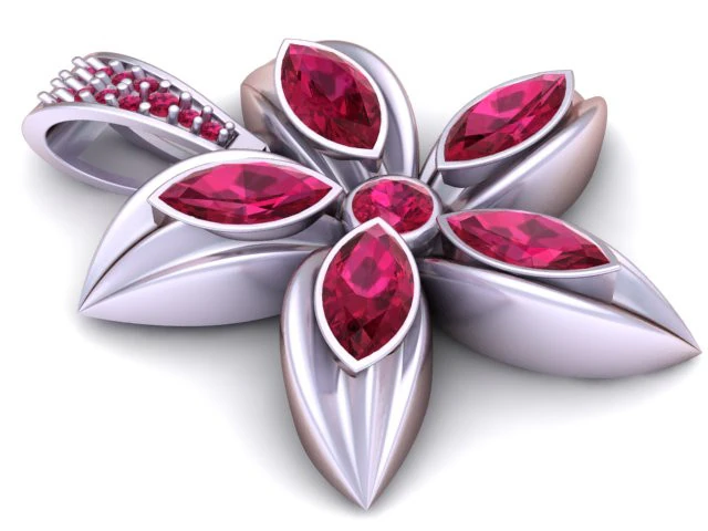 Elegant Floral Gemstone Pendant 3D Printable Jewelry Model 3D Print Model .c4d .max .obj .3ds .fbx .stl .blend 