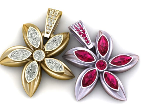 Elegant Floral Gemstone Pendant 3D Printable Jewelry Model 3D Print Model