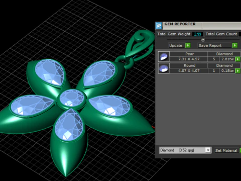 Floral Gemstone Pendant with Bail 3D Printable Jewelry Model 3D Print Model