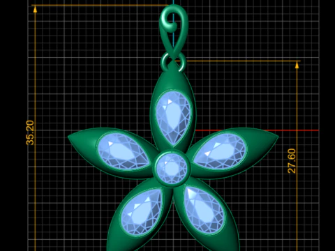 Floral Gemstone Pendant with Bail 3D Printable Jewelry Model 3D Print Model