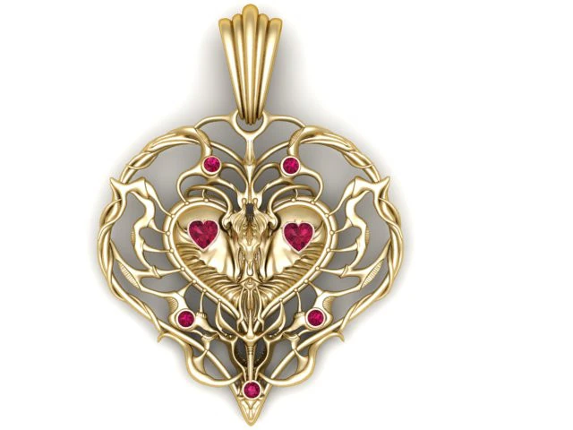 Butterfly Heart Filigree Pendant with Gemstones 3D Printable 3D Print Model .c4d .max .obj .3ds .fbx .stl .blend 
