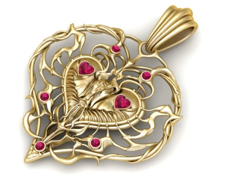 Butterfly Heart Filigree Pendant with Gemstones 3D Printable 3D Print Model