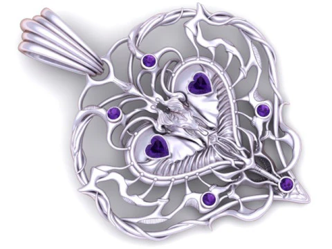 Butterfly Heart Filigree Pendant with Gemstones 3D Printable 3D Print Model