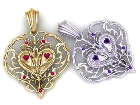 Butterfly Heart Filigree Pendant with Gemstones 3D Printable 3D Print Model