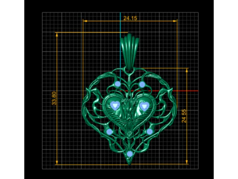 Butterfly Heart Filigree Pendant with Gemstones 3D Printable 3D Print Model