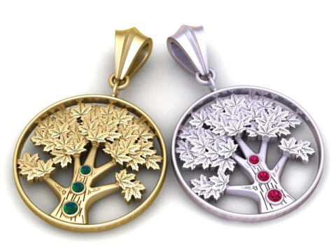 Tree of Life Pendant with Gemstones 3D Printable Jewelry Model 3D Print Model