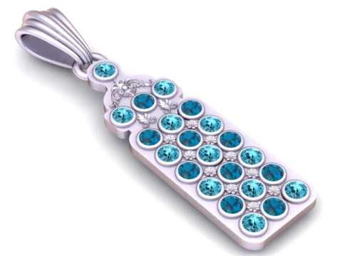 Luxury Rectangular Gemstone Pendant with Ruby Aquamarine Accents 3D Jewelry Model 3D Print Model