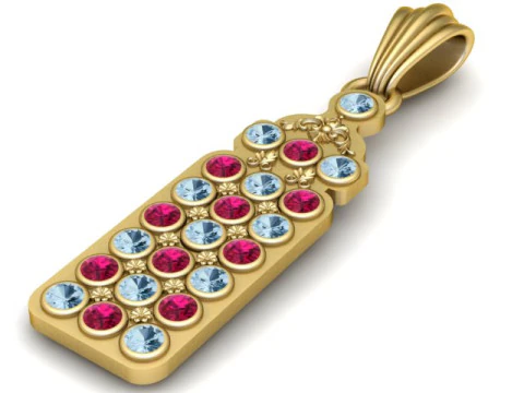 Luxury Rectangular Gemstone Pendant with Ruby Aquamarine Accents 3D Jewelry Model 3D Print Model
