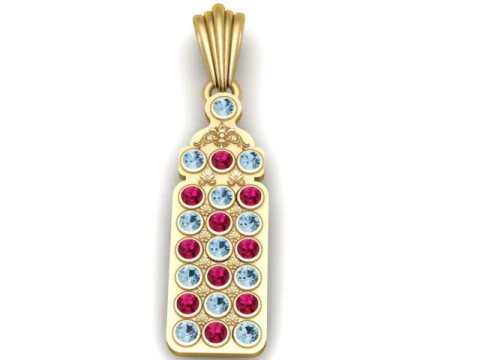 Luxury Rectangular Gemstone Pendant with Ruby Aquamarine Accents 3D Jewelry Model 3D Print Model