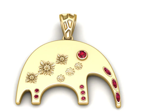 Ornate Crescent Gold Pendant with Ruby Stone Inlays Luxury Jewelry Design 3D Print Model