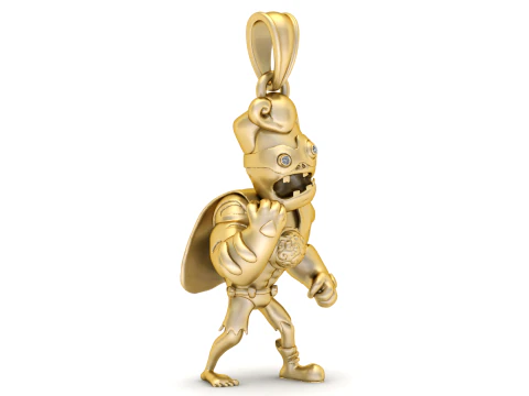 Golden Zombie Warrior Pendant Stylized Character Jewelry Design 3D Print Model