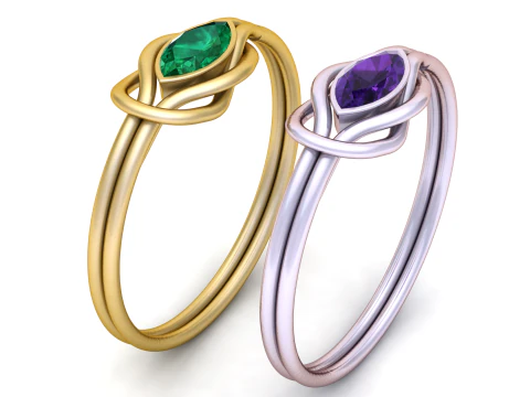 Emerald Knot Ring Minimalist Gold Wire Engagement Ring Design 3D Print Model