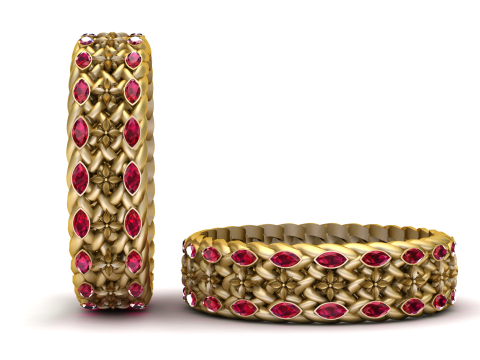 Cincin Pernyataan Batu Permata Bunga Mewah Cincin Tautan Ruby Cuban Model Cetak 3D