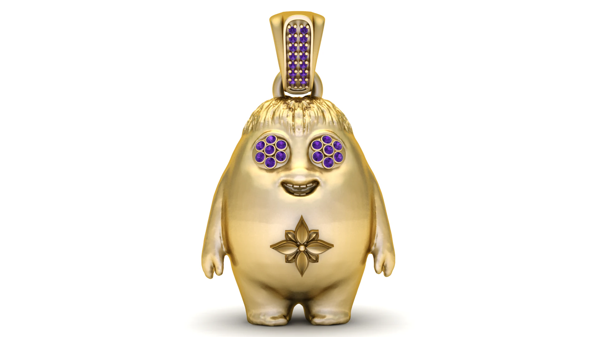 Cute Gold Fantasy Character Pendant with Purple Gem Eyes 3D Printable Jewelry Model 3D Print Model .c4d .max .obj .3ds .fbx .stl .blend 