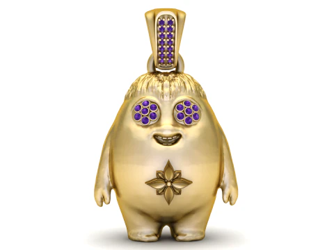 可爱的金色幻想人物吊坠,带紫色宝石眼睛 3D 可打印珠宝模型 3D 打印模型