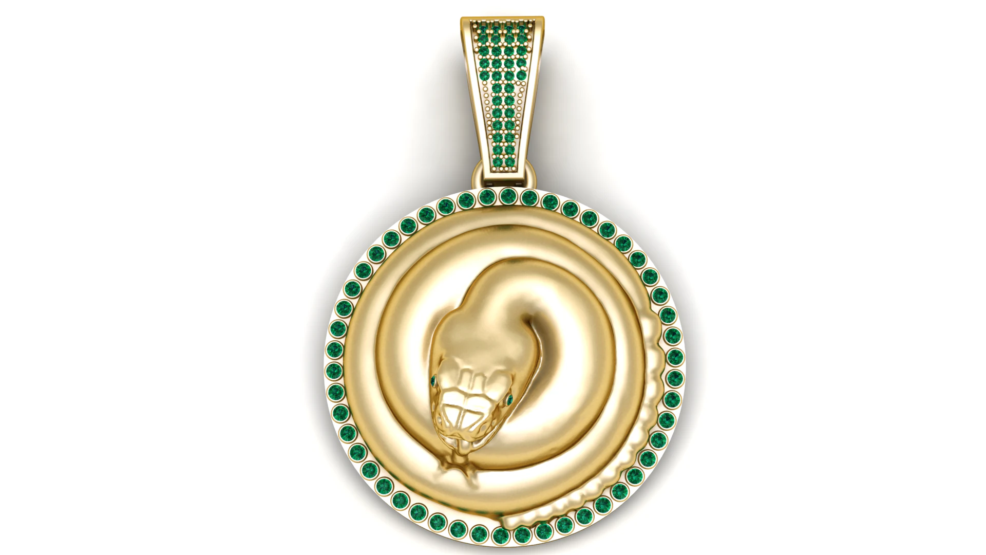 Golden Snake Medallion Pendant with Emerald Stones 3D Printable Jewelry Model 3D Print Model .c4d .max .obj .3ds .fbx .stl .blend 