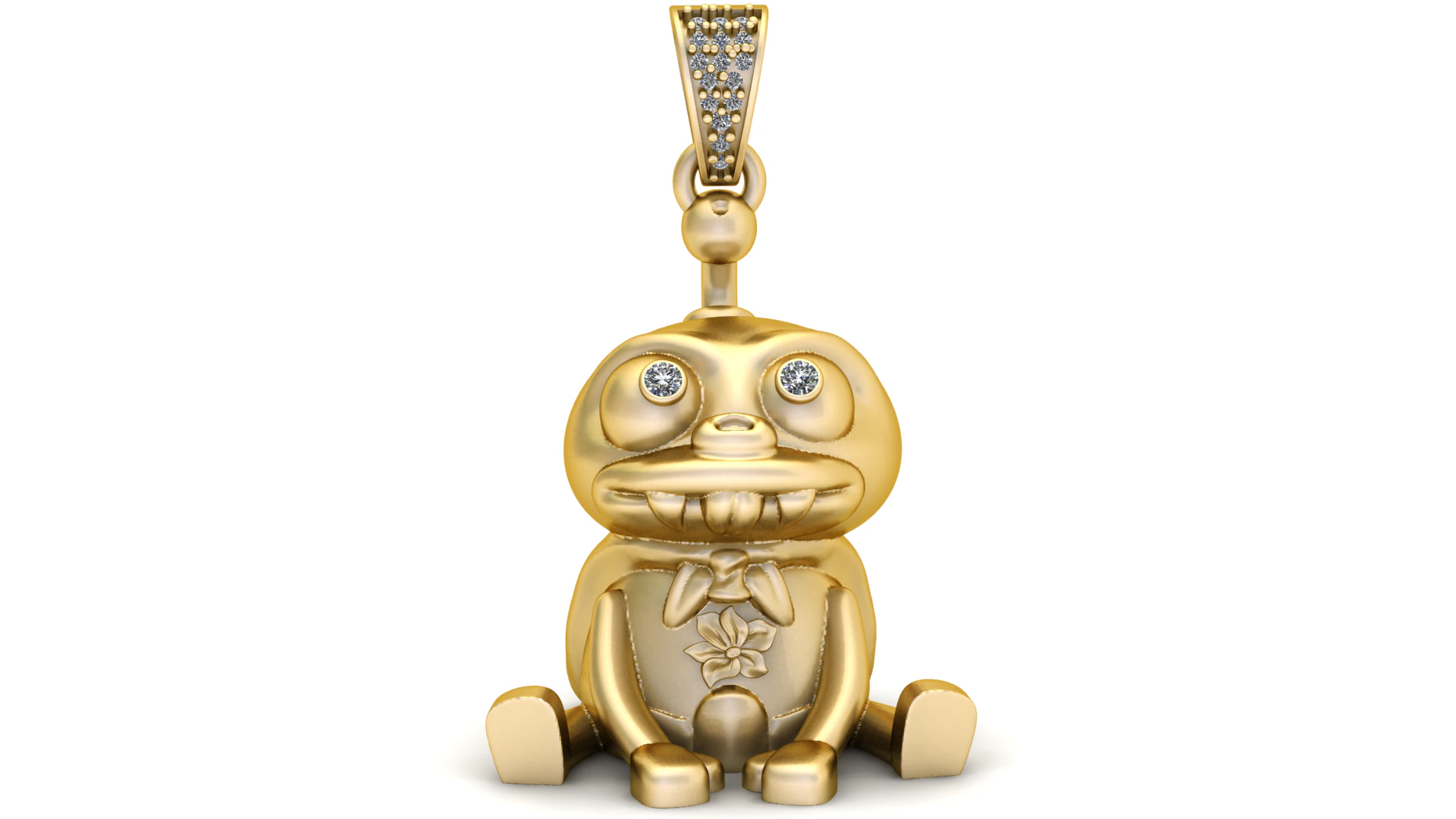 Cute Golden Monster Doll Pendant with Diamond Eyes 3D Printable Jewelry Model 3D Print Model .c4d .max .obj .3ds .fbx .stl .blend 