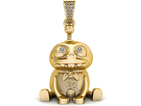 Pingente de boneca monstro dourado fofo com olhos de diamante modelo de joias para impress&atilde;o 3D Modelo de Impressão 3D