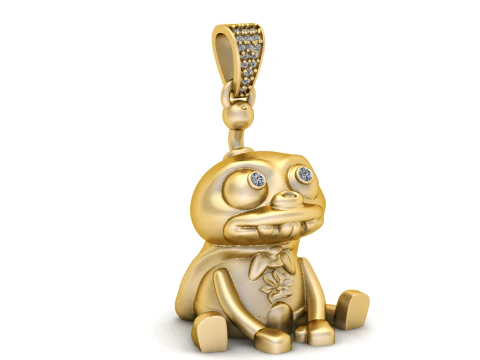Cute Golden Monster Doll Pendant with Diamond Eyes 3D Printable Jewelry Model 3D Print Model