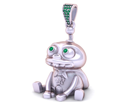 Cute Golden Monster Doll Pendant with Diamond Eyes 3D Printable Jewelry Model 3D Print Model