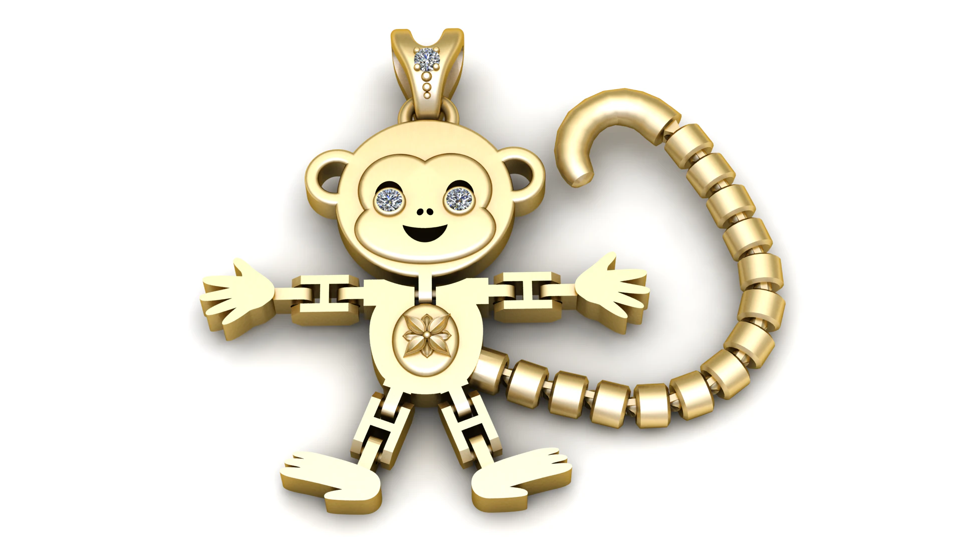 Playful Monkey Diamond Pendant Luxury 3D Printable Jewelry Model 3D Print Model .c4d .max .obj .3ds .fbx .stl .blend 