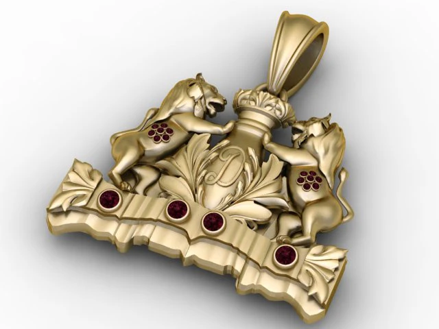 Twin Lion Crest Pendant Luxury 3D Printable Jewelry Model 3D Print Model .c4d .max .obj .3ds .fbx .stl .blend 