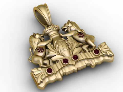 Twin Lion Crest Pendant Luxury 3D Printable Jewelry Model 3D Print Model