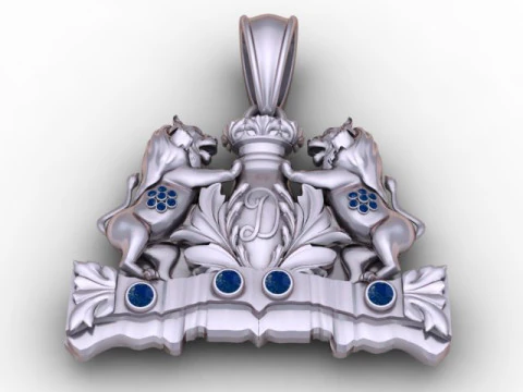 Twin Lion Crest Pendant Luxury 3D Printable Jewelry Model 3D Print Model